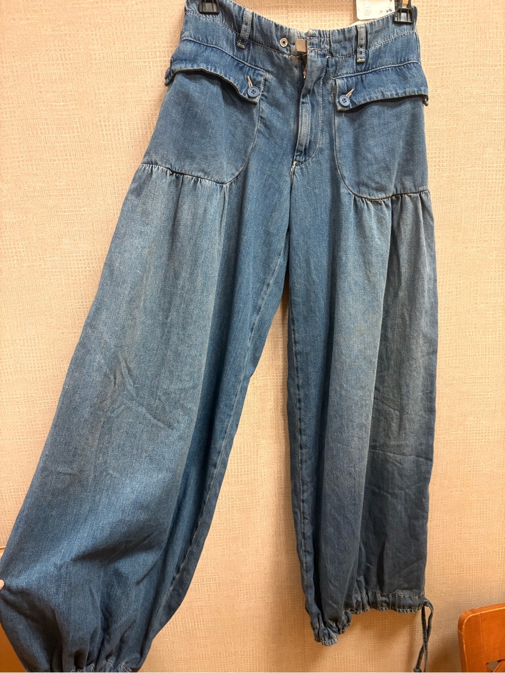 Free People Indigo Balloon Wide-Leg Jeans with Drawstring Hem bottom